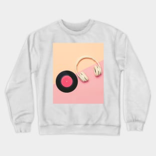 Headphones and Vinyl Record Photo, Pastel Pink and Peach Crewneck Sweatshirt